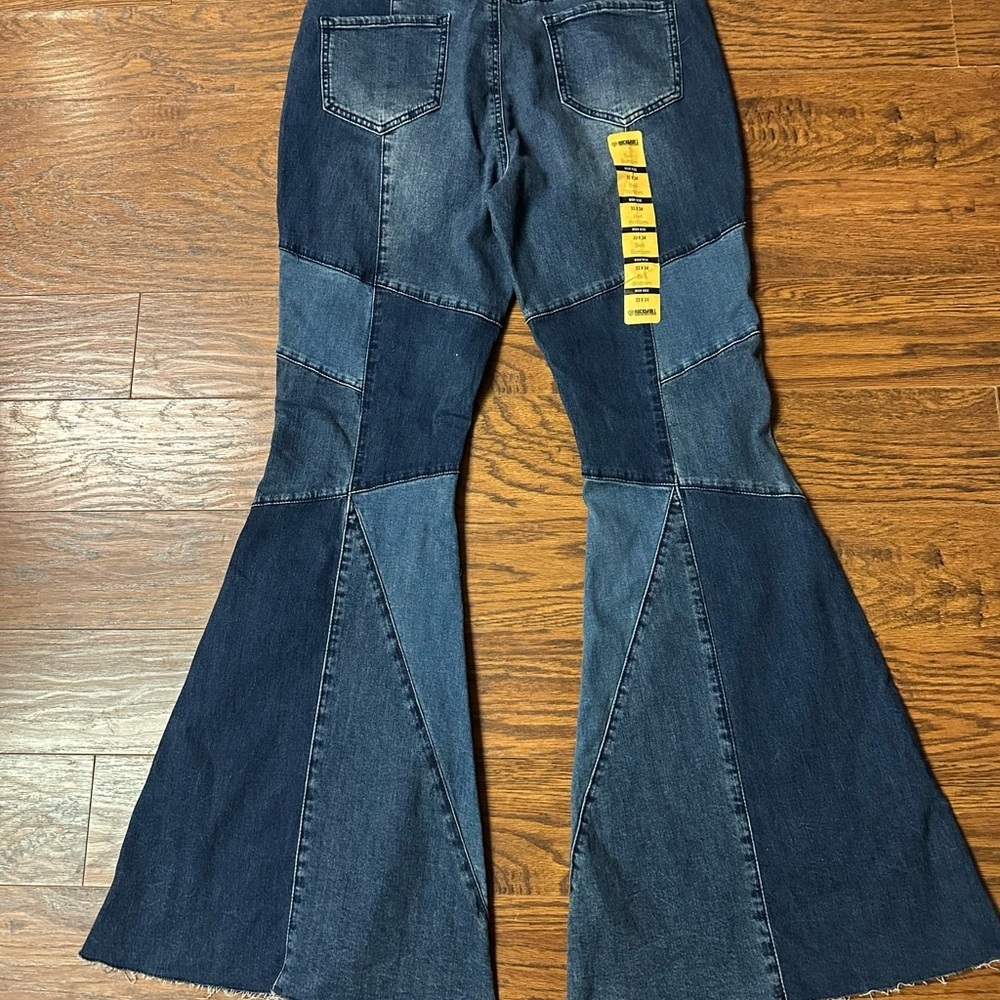 Chic Denim Patchwork Flare Jeans - Picture 4 of 6